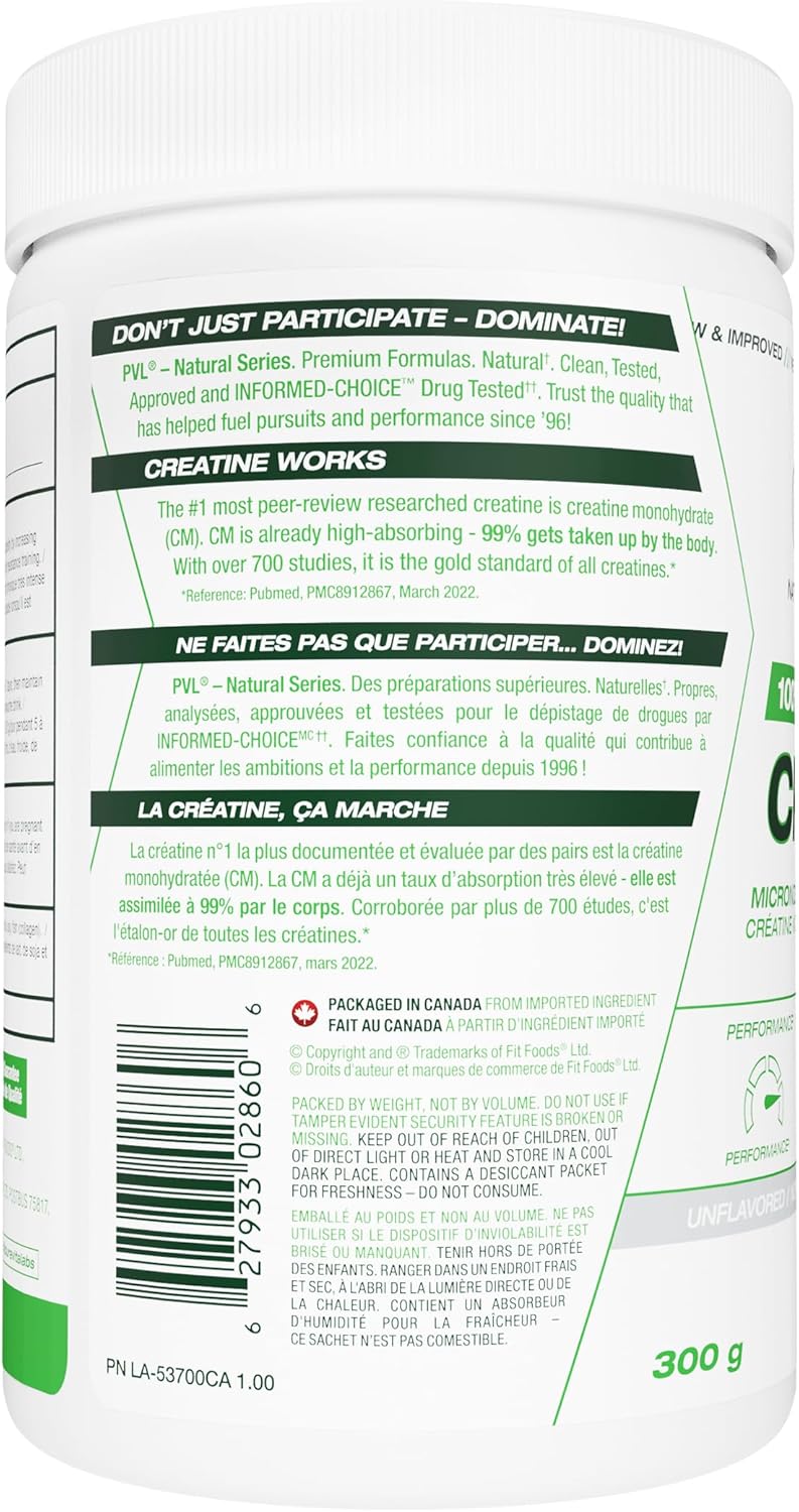 PVL 100% Pure Creatine - Micronized Creatine Monohydrate (300g)